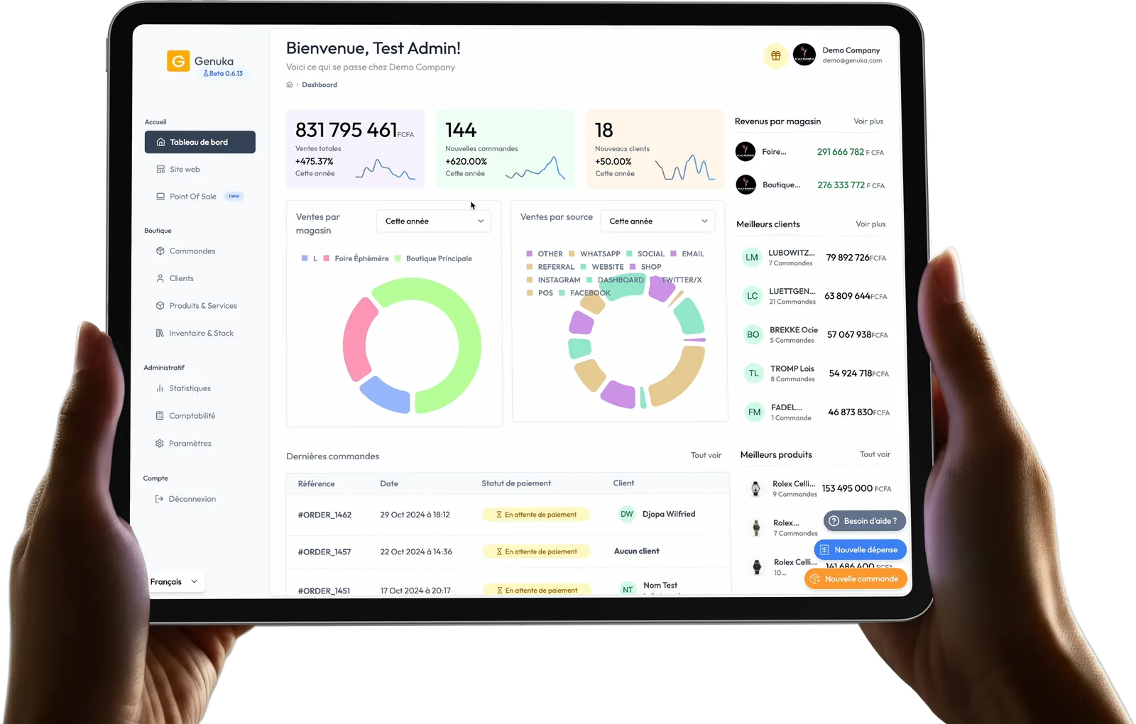 Preview of the Genuka dashboard