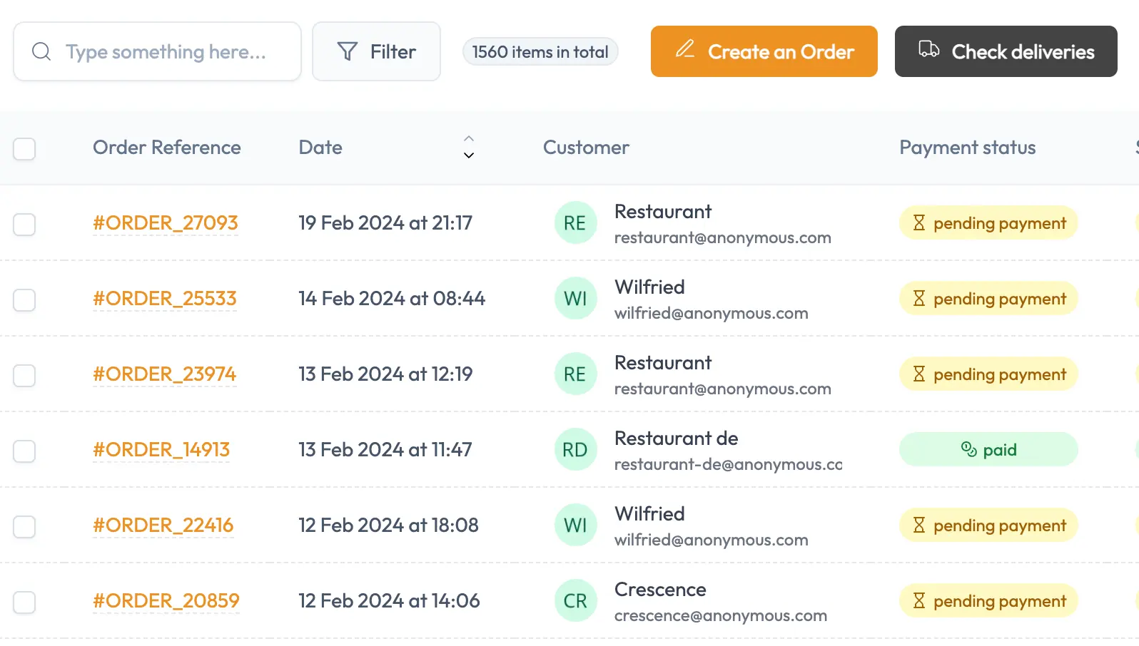 Manage orders